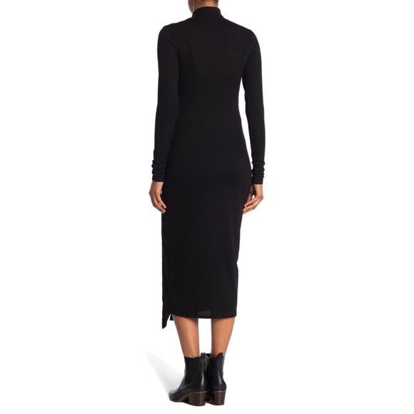 AFRM Joyce ribbed mockneck midi dress black long sleeve slit front bodycon small - Picture 2 of 9
